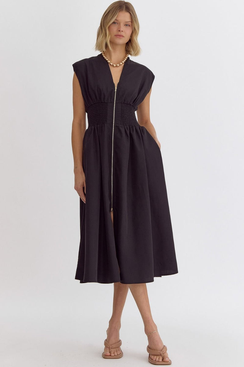 Sleeveless Midi Dress w/ Zipper