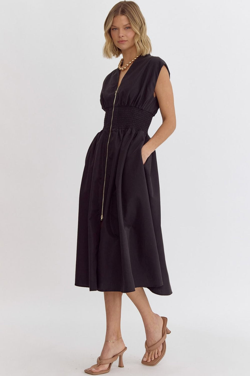 Sleeveless Midi Dress w/ Zipper