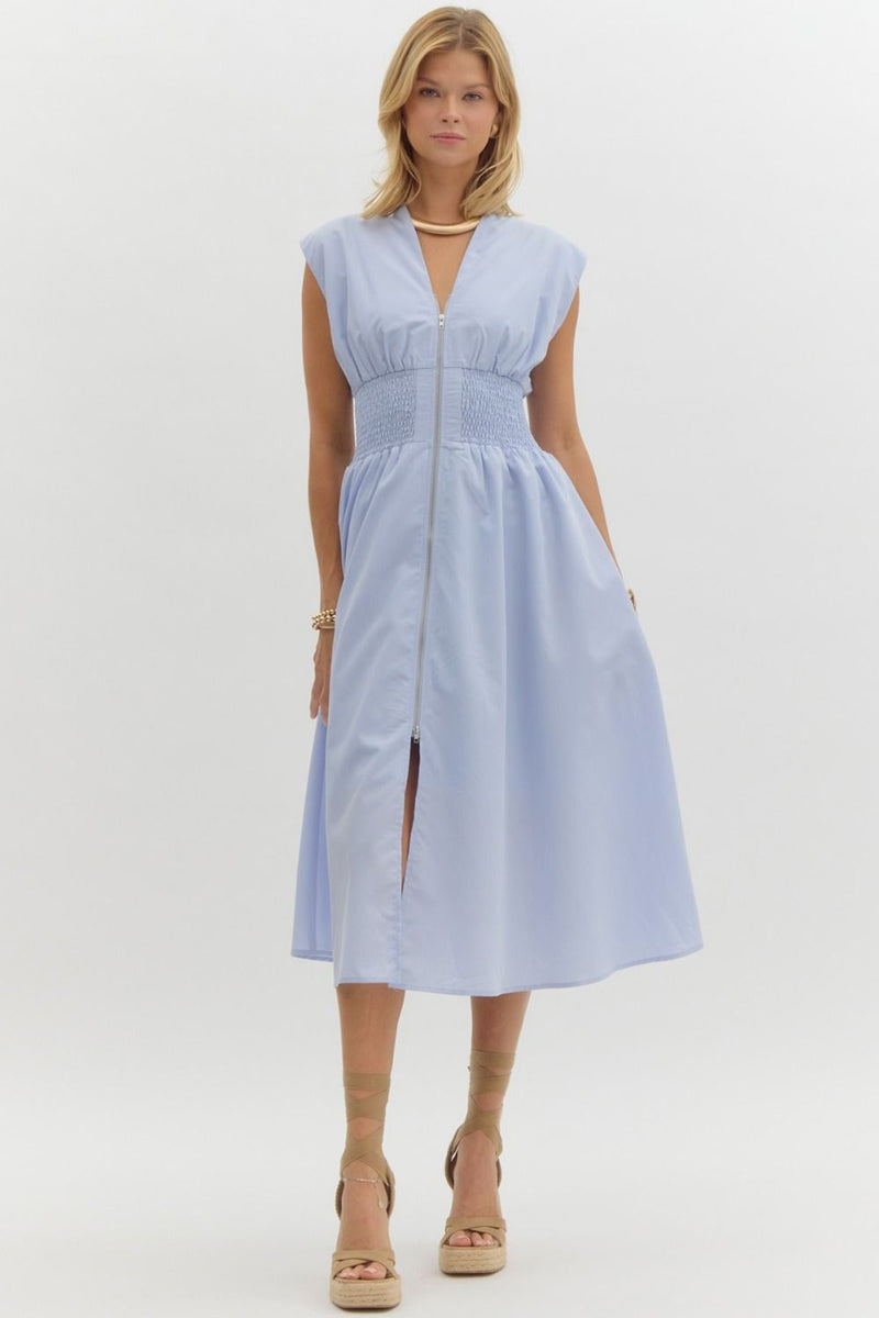 Sleeveless Midi Dress w/ Zipper - Baby Blue