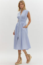 Sleeveless Midi Dress w/ Zipper - Baby Blue