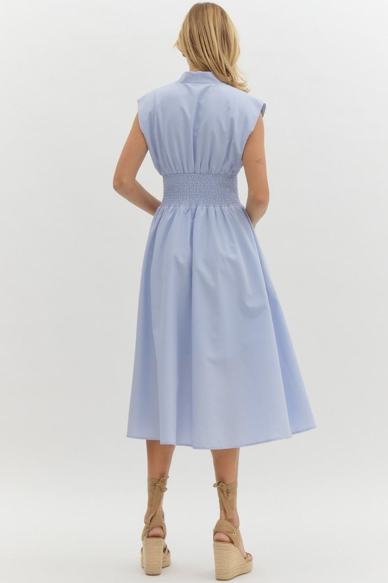 Sleeveless Midi Dress w/ Zipper - Baby Blue