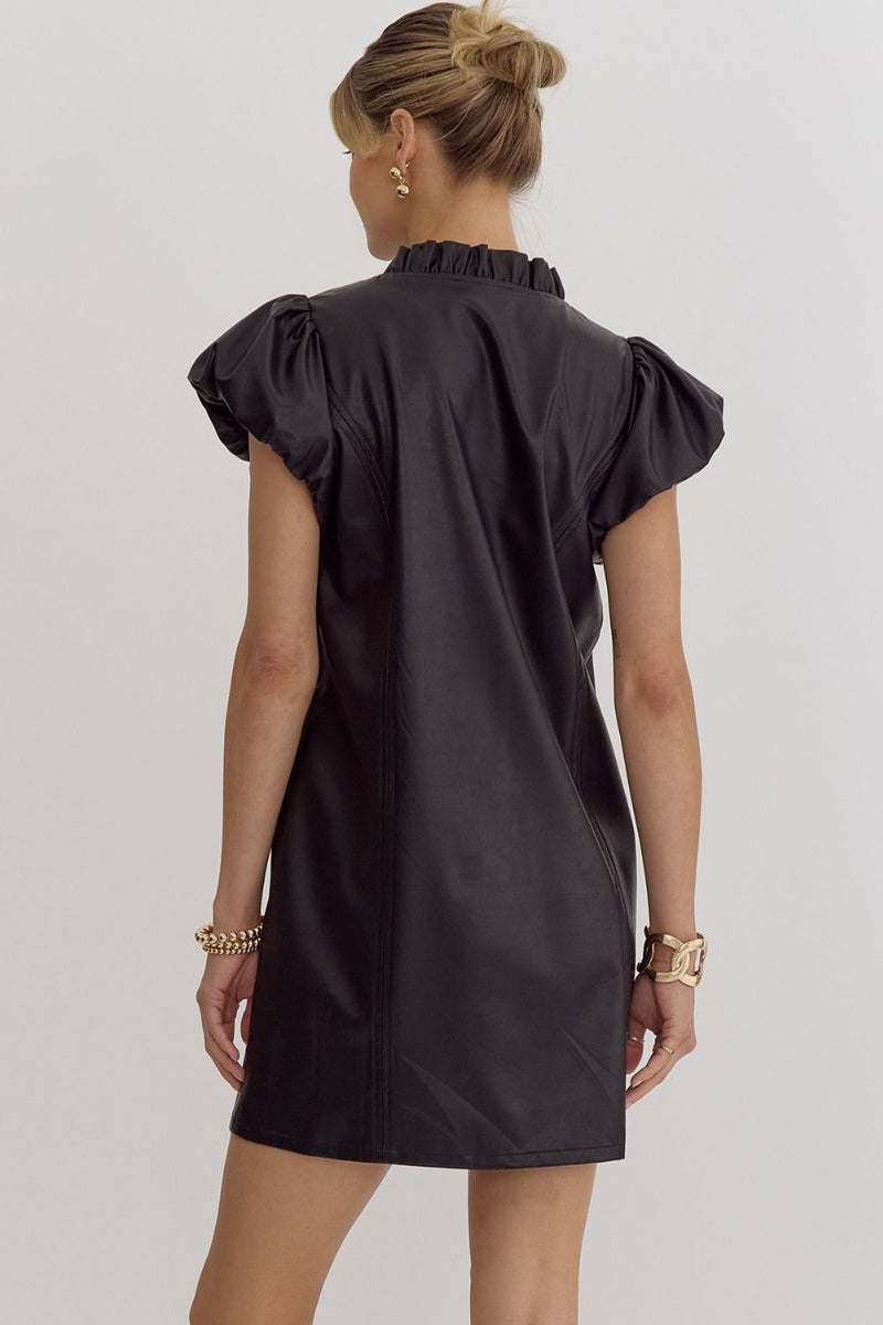 Vegan Leather Short Sleeve Mini Dress