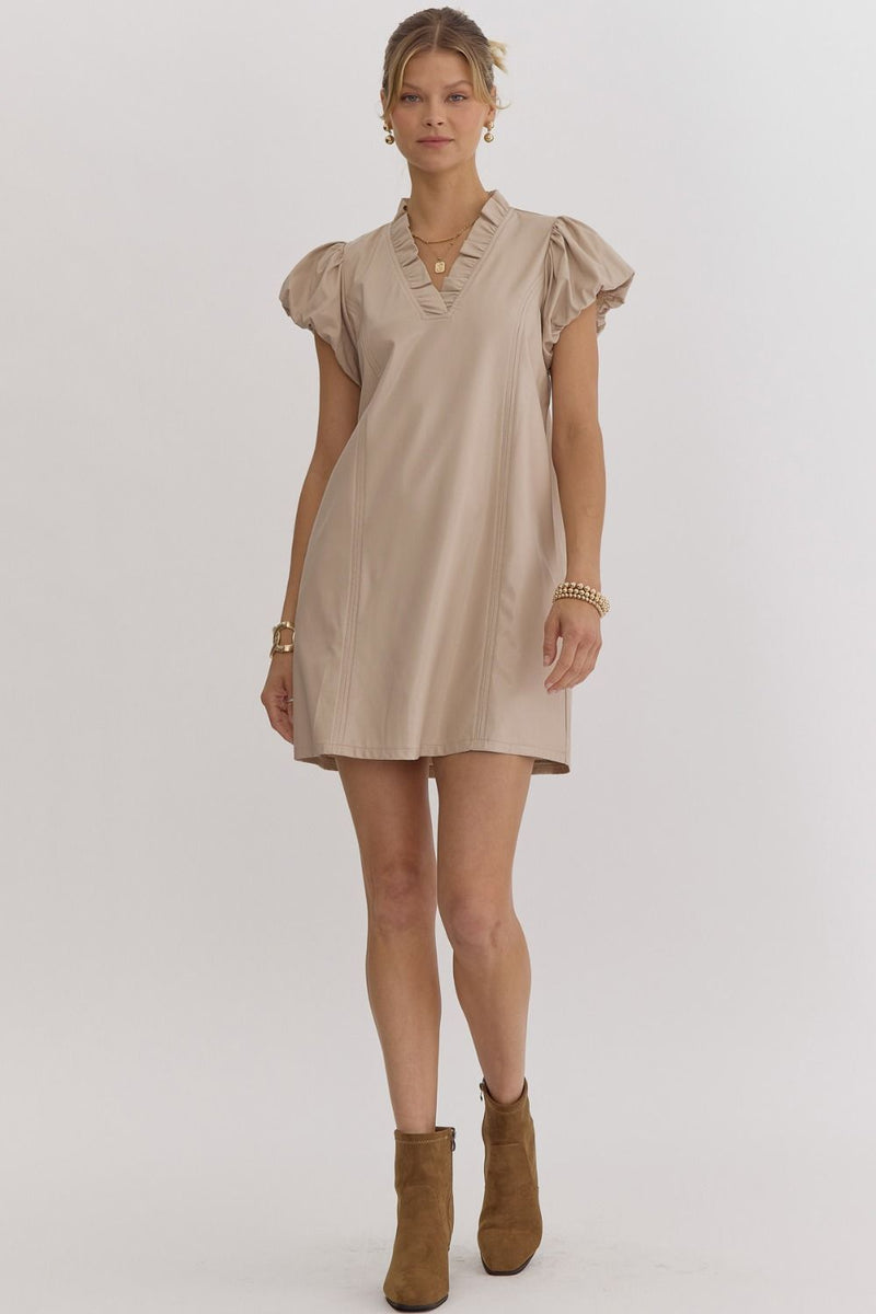 Vegan Leather Short Sleeve Mini Dress