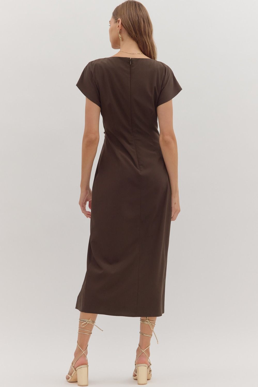brown midi dress with short sleeves Collusion - Midi Dress - Women - Cotton - 4 US