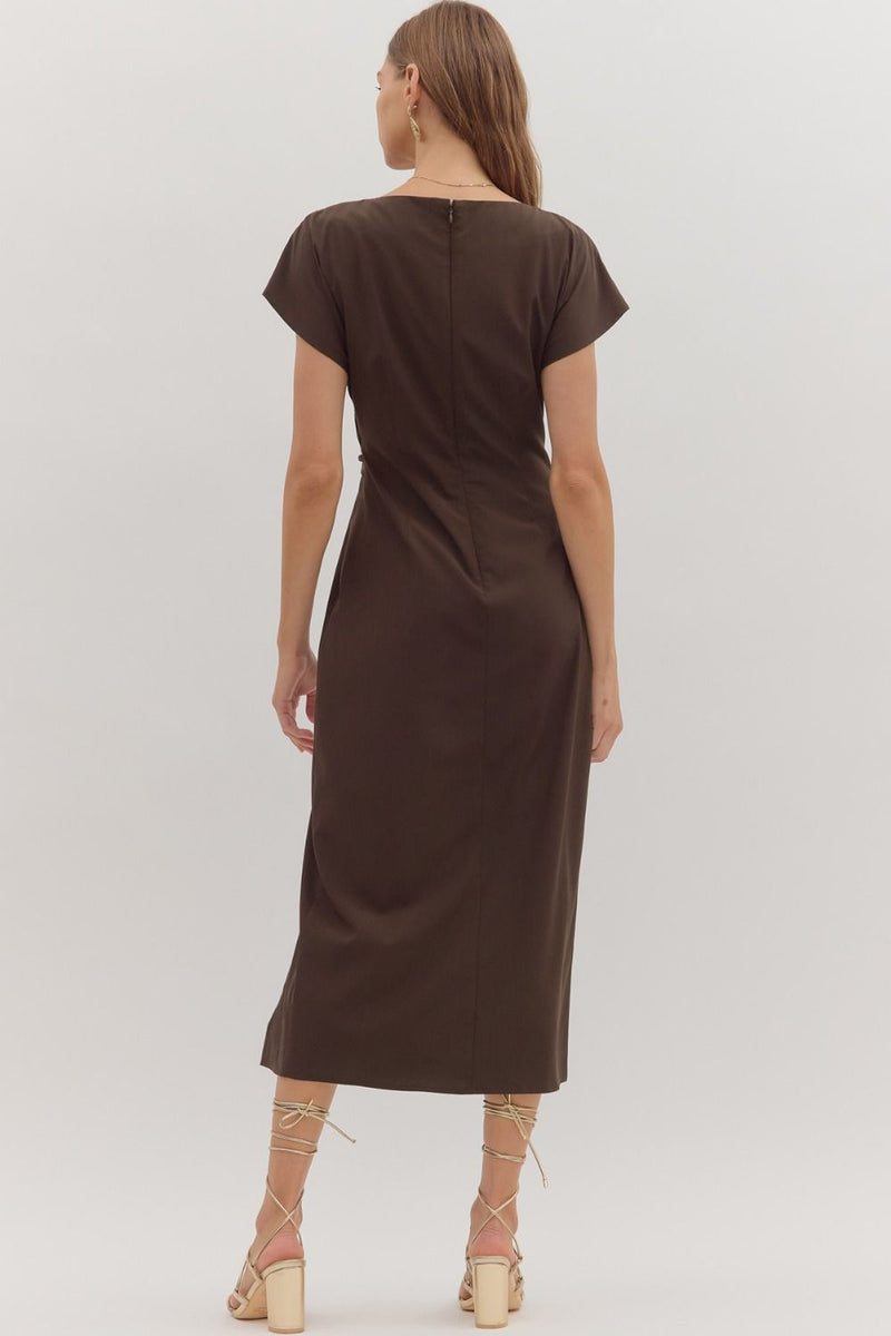 Short Sleeve Midi Dress with Draped Neckline