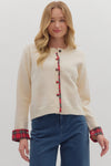 Plaid Trim Long Sleeve Cardigan