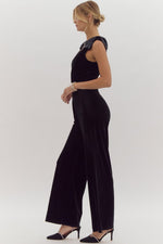 V-Neck Velvet Wide Leg Jumpsuit