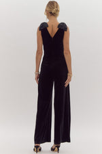 V-Neck Velvet Wide Leg Jumpsuit