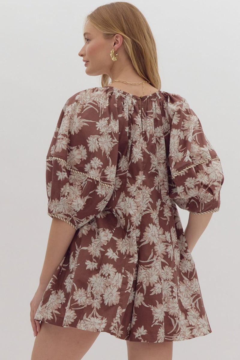 Floral Print Balloon Sleeve Oversize Romper