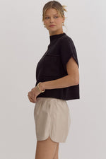 Mock Neck Cropped Top - Black