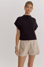 Mock Neck Cropped Top - Black