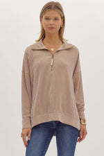 Ribbed Collared Half Zip Top