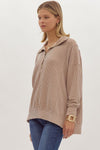 Ribbed Collared Half Zip Top