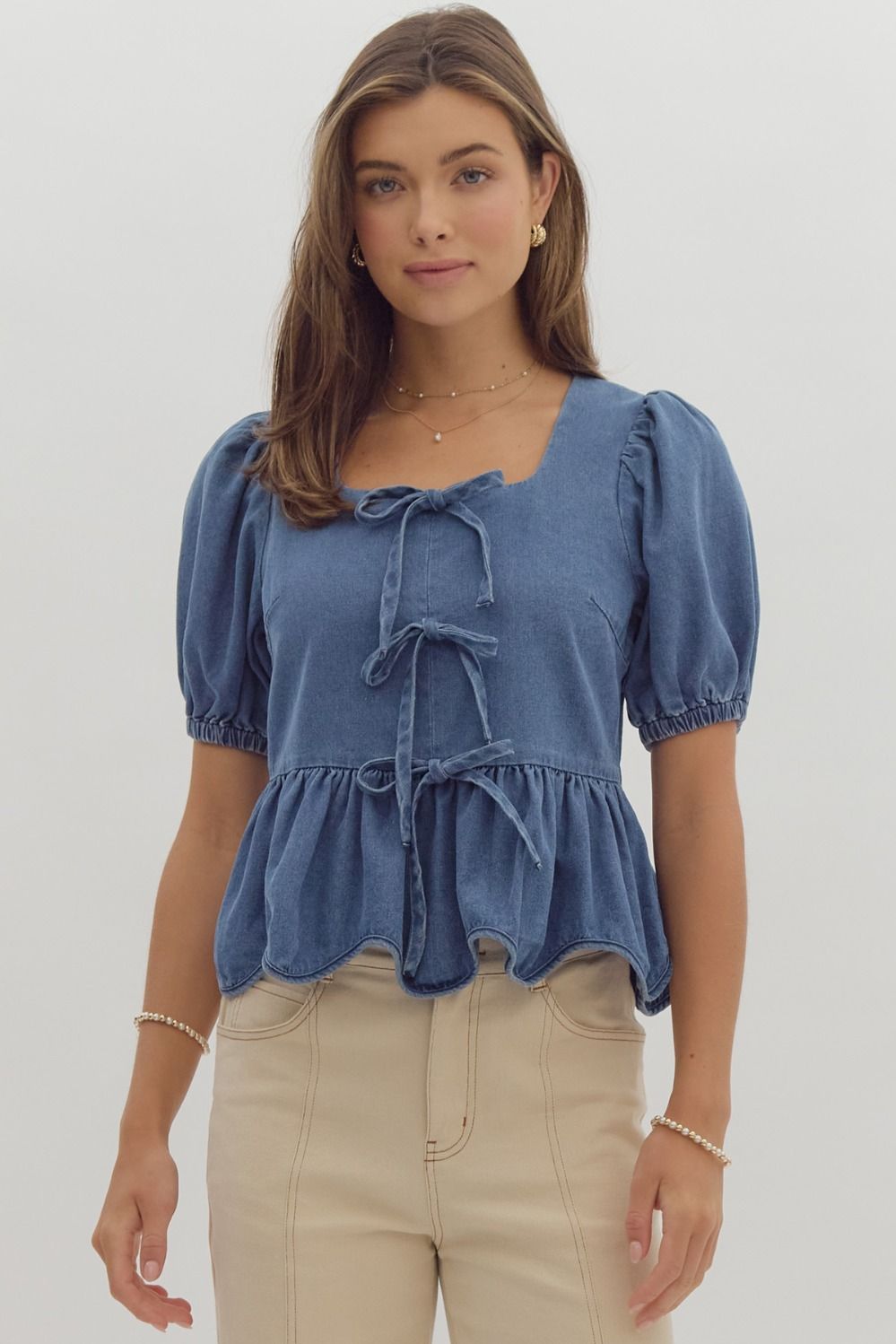 Puff Sleeve Ruffled Peplum Top