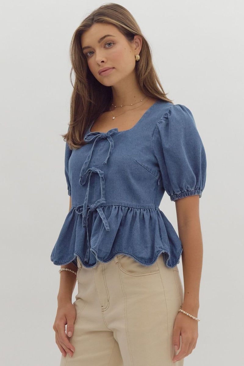 Puff Sleeve Ruffled Peplum Top