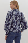 Floral Print Ruffle Neck Blouse