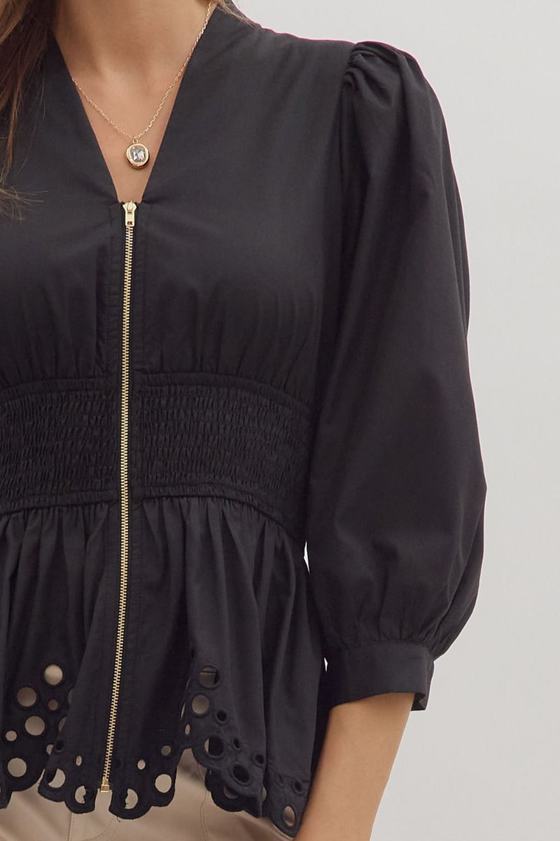 Puff Sleeve Top w Scallop Hem