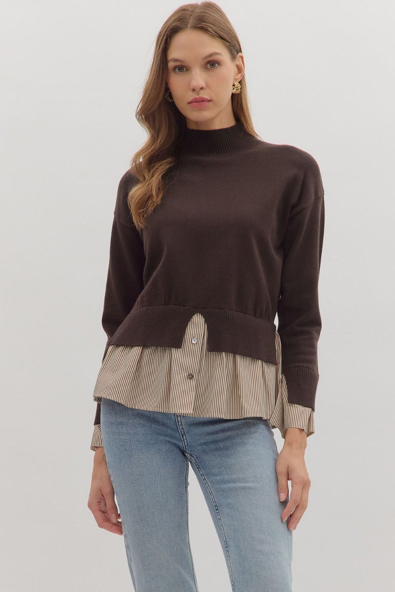 Solid Mock Neck Long Sleeve Top