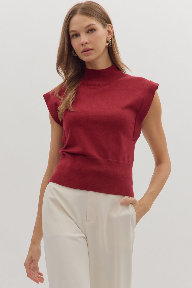 Sleeveless Knit Mock Neck Top