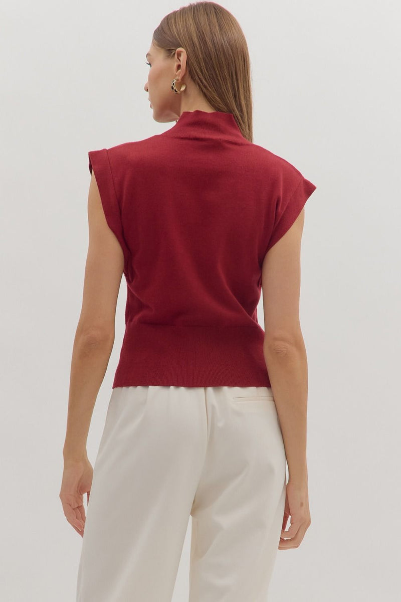 Sleeveless Knit Mock Neck Top