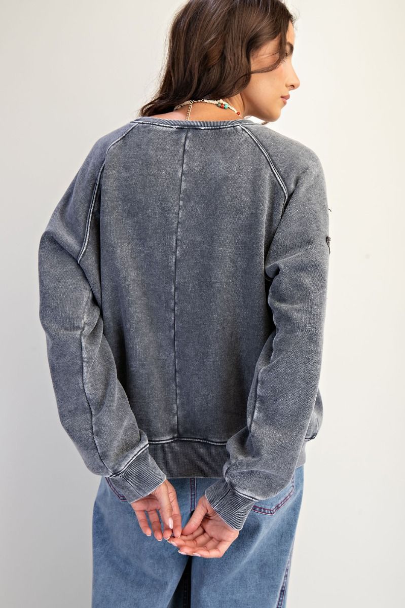 Star Patched Washed Terry Pullover