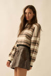 Striped Knit Dolman-Sleeve Loose-Fit Sweater