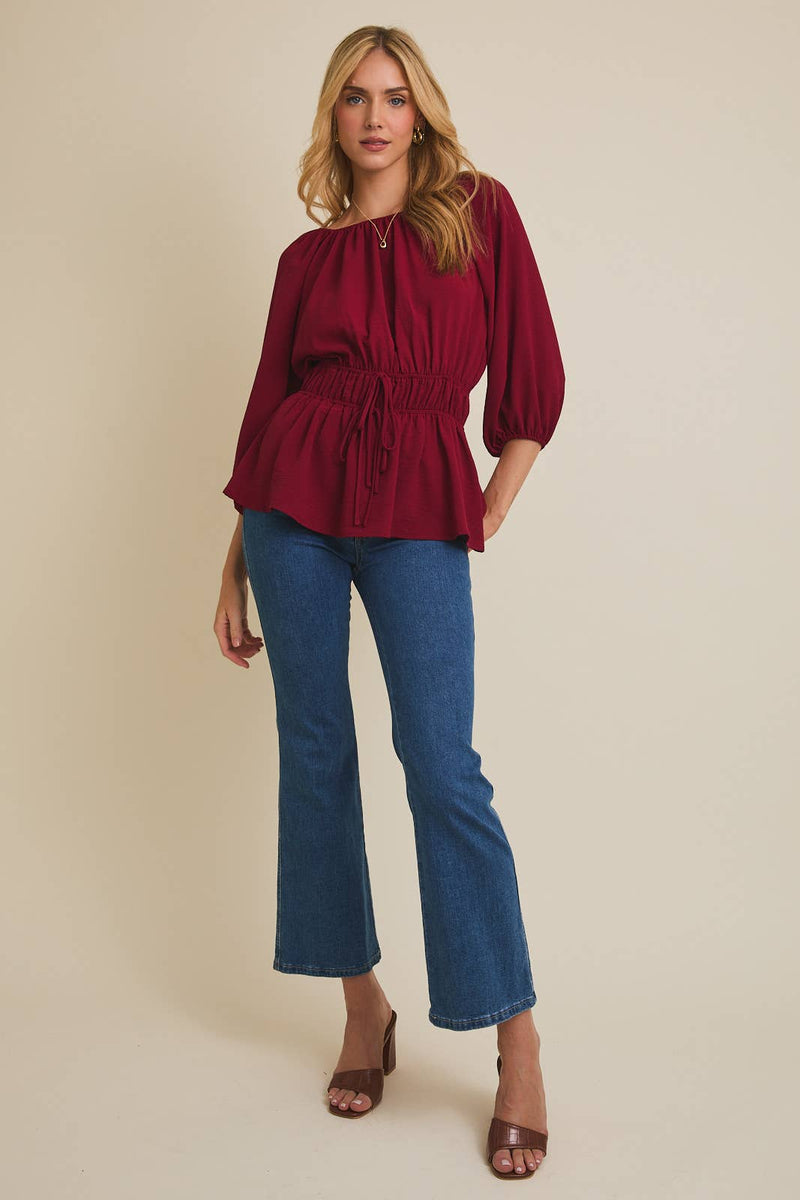 Round Neck 3/4 Sleeve Bow Detail Top