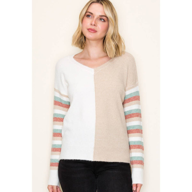 Multi Color Stripe & Color Blocked Sweater