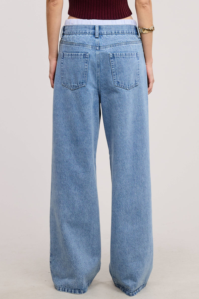 Mid Low Rise Denim Pants with Detachable Boxer Trunk