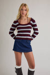 Square Neck Striped Sweater Top