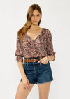 Smocked Paisley Split Neck Blouse