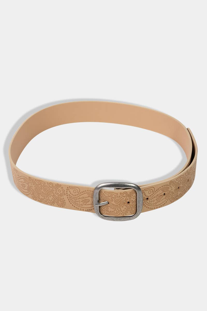 Etched Floral Faux Leather Belt