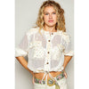 Vintage Washed Floral Print Patch Crochet Jacket