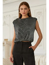 Sleeveless Metallic Pleated Muscle Top with Bubble Hem
