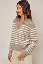 Soft and Fuzzy Striped Sweater - Toffee/Cream