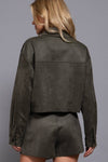 Long Sleeve with Front Patch Pocket Faux Suede Short Jacket