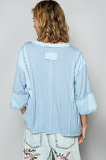 Oversize V-Neck Long Sleeve Lace Trim Knit Top