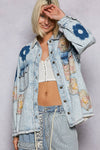 Balloon Sleeve Floral Patch Detail Denim Jacket