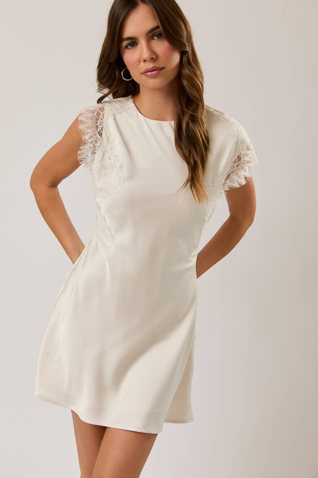 Cream Sleeveless High Neck Lace Trim Detail Dress | Le Lis