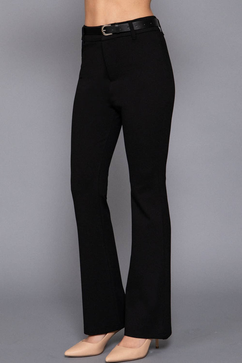 Semi Flare Ponte Pants with Leather Belt