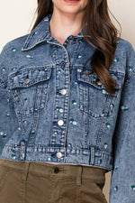 Daisy Embroidered Cropped Denim Trucker