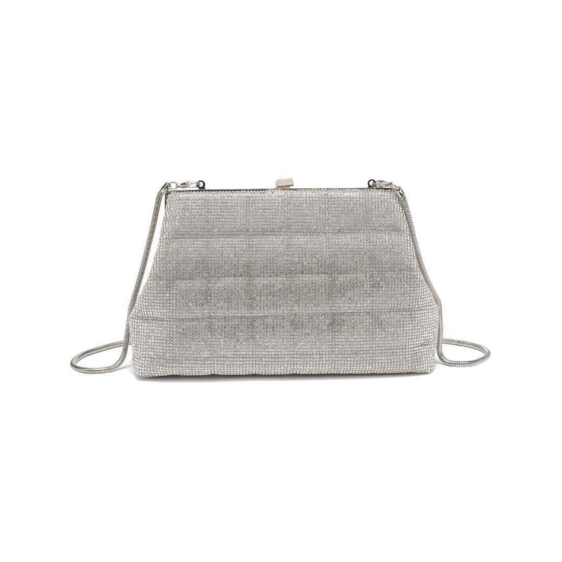 Karla Evening Bag in siver rhinestone mesh with chain strap and clasp closure — elegant, sparkling clutch available at TandyWear Boutique in Commack, NY. closed