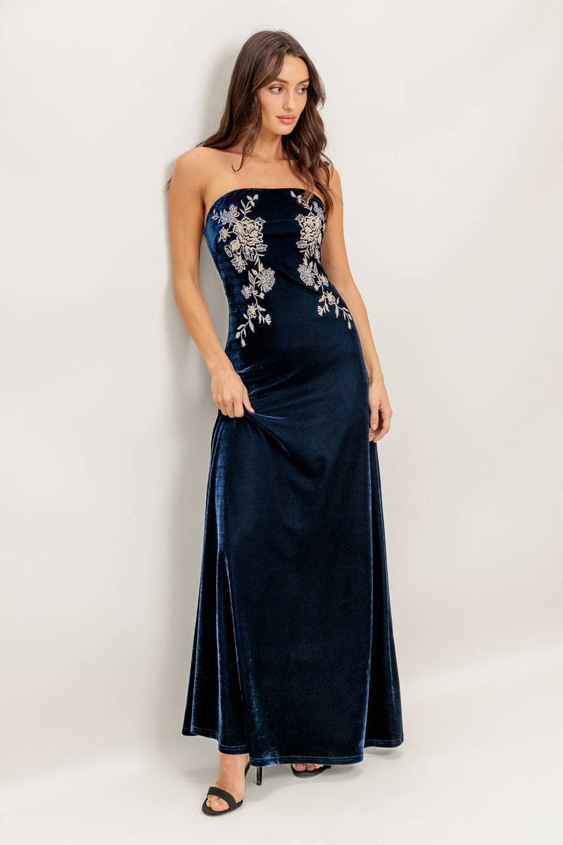 Navy Velvet Maxi Dress