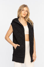 Oversized Quilted Fleece Vest w/ Hood