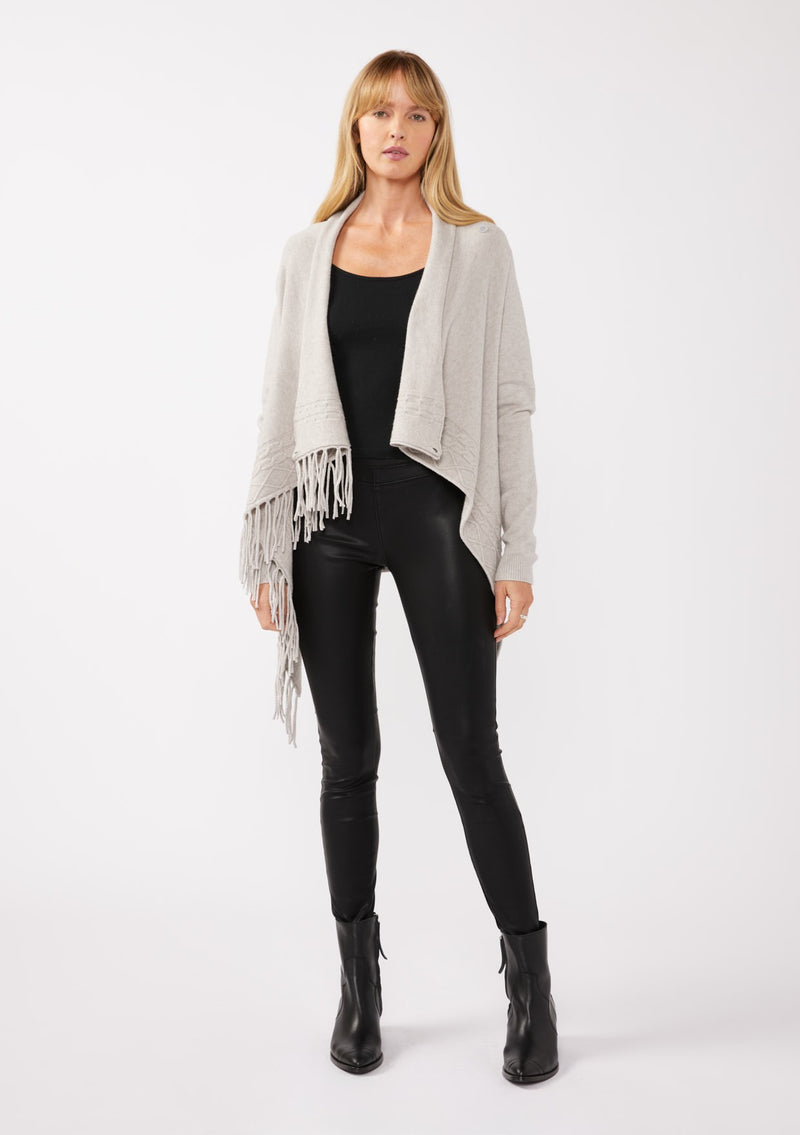 Cowl Neck Fringe Cable Cardigan