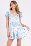 Chiffon Floral Prnt Puff Sleeve Mini Dress