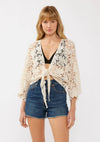 Floral Tie-Front Crochet Kimono