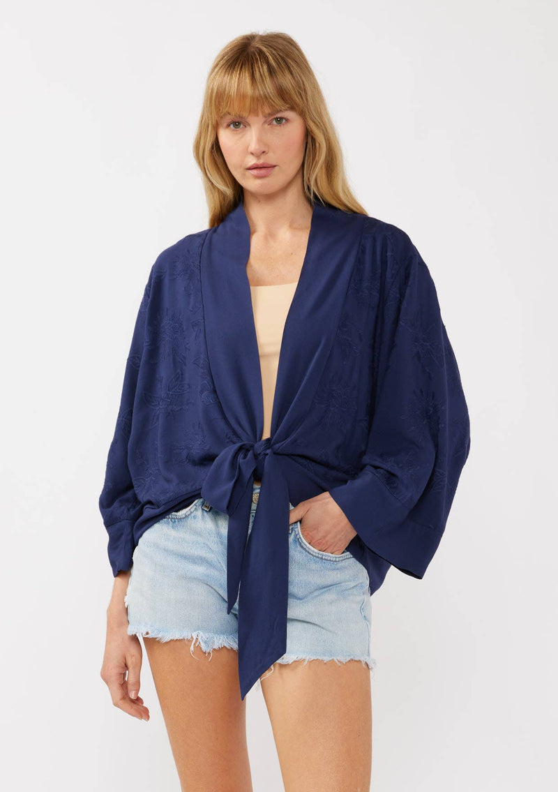 Tie-Front Embroidered Kimono Top