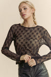 Ribbon Embroidered Long Sleeve Mesh Top