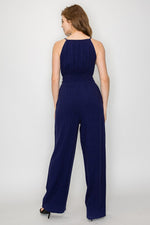 Front Tie Ribbon Smocked Waist Jumpsuit